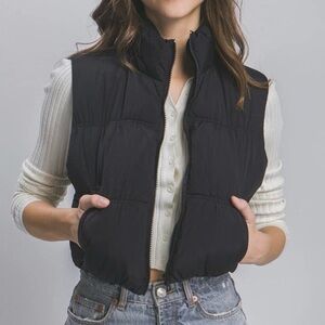 Black puffer vest, cropped vest, trendy winter jacket vest